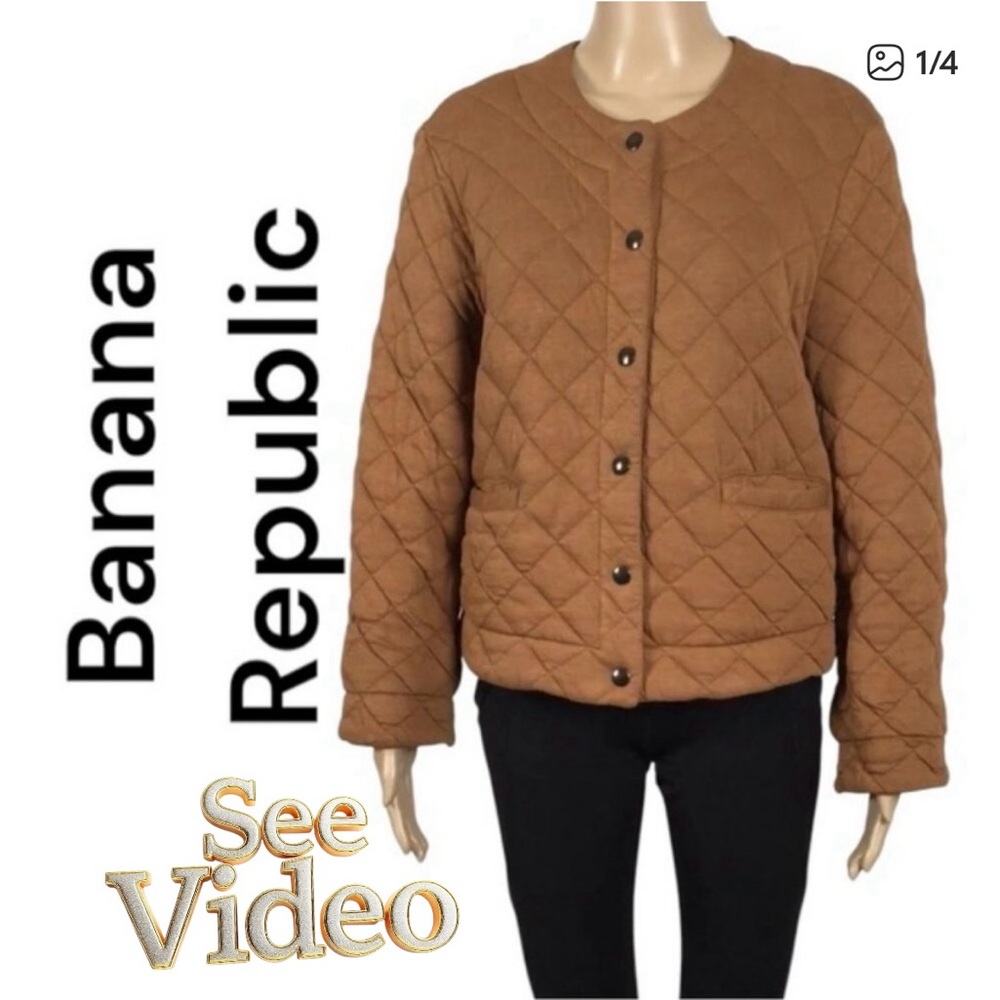 👛 (ANY 2/$35) BANANA REPUBLIC Collarless Quilted Bomber Length Jacket Pockets